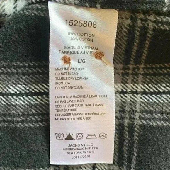 Jachs Mens Flannel Shirt Button Front Long Sleeves Plaid Black White Medium - Picture 13 of 16